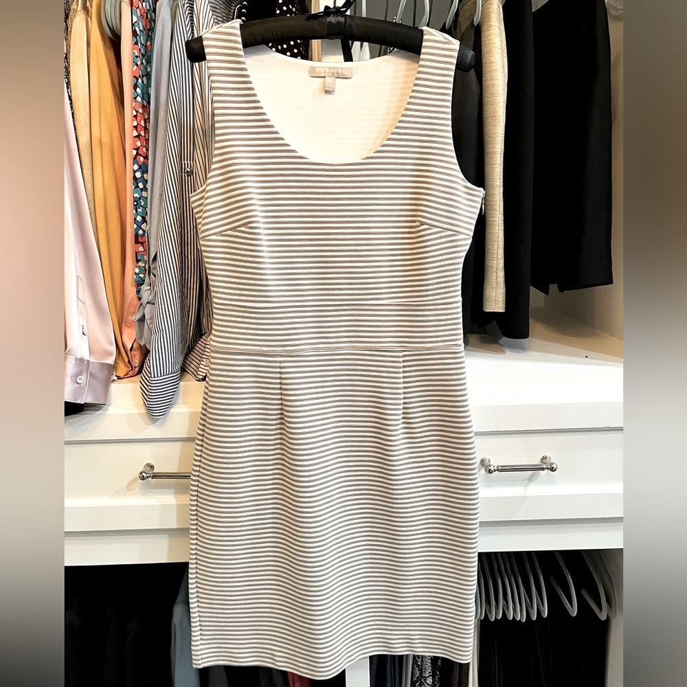 Banana Republic Tan & White Striped Fitted Sleeveless, Dress, Size 6, Like New